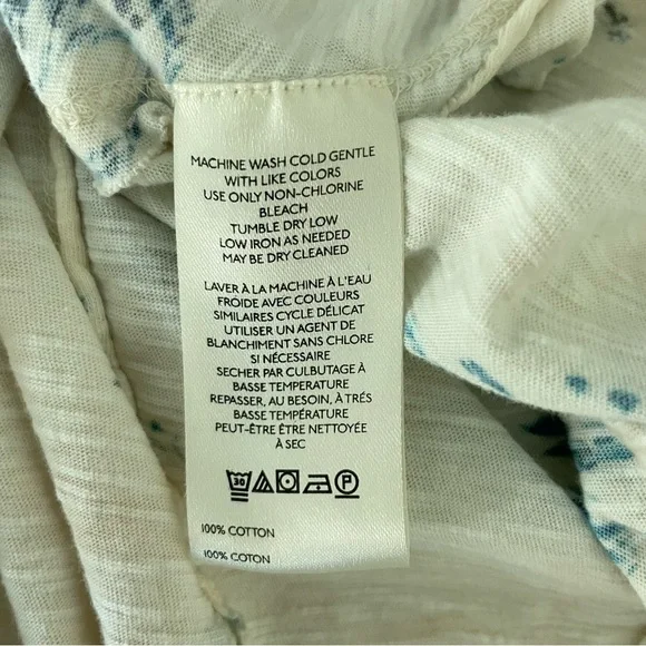 Anthropologie Pilcro Cream and Blue Patterned Cotton Short Sleeve Top - Picture 9 of 9